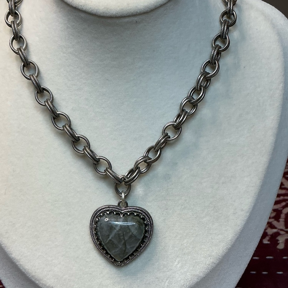 Antique Silver Double Chain with Lab Heart Pendant - Picture 3 of 3